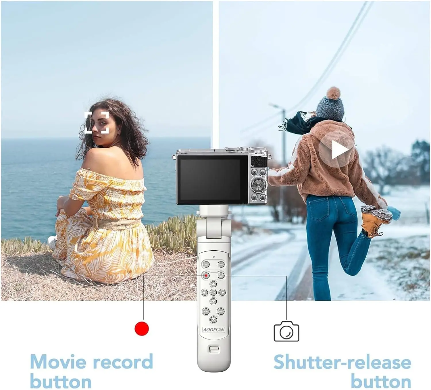 White Wireless Shooting Grip Tripod with Remote Control for Sony ZV-E10, A6700; Canon V10 R50 R6II; Nikon Z6II Z7II Z50 Cameras;