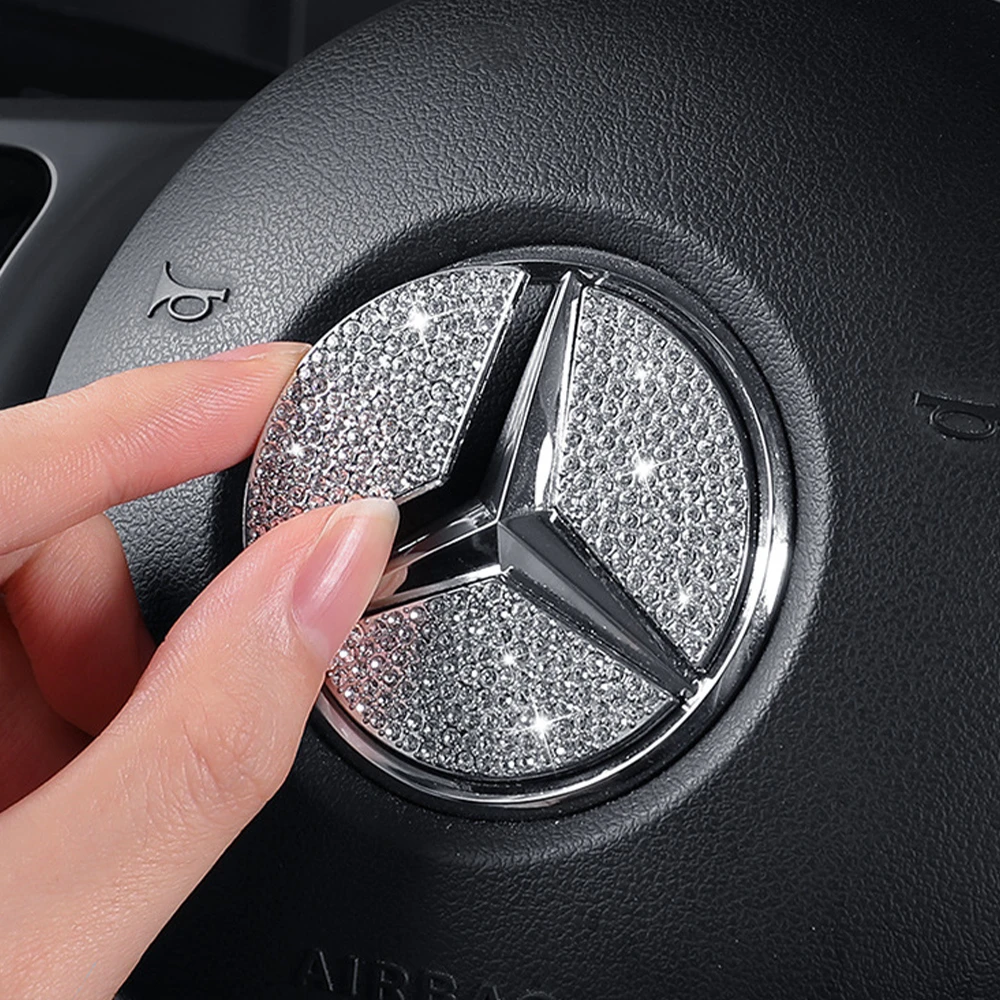 Car Steering Wheel Logo Emblem Crystal Diamond Sticker For Mercedes