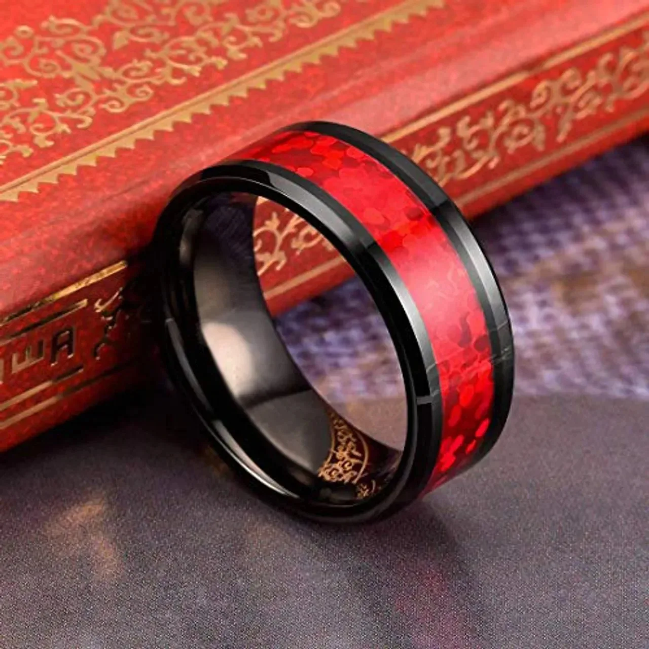 8mm Men Women Stainless Steel Rings Inlay Red Opal For Wedding Band Jewelry Gift wedding rings finger rings womens ring jewelry rings ring jewelry couple rings