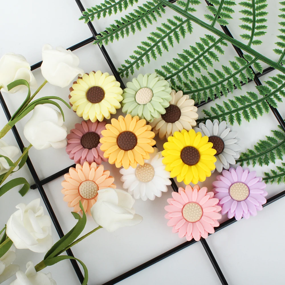 10pcs Baby Silicone Bead Flower Beads Teether DIY Pacifier Chain Clips