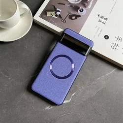Luxury Magnetic Wireless Charging Linen Leather Slim Case - Pixel 5A (Purple)