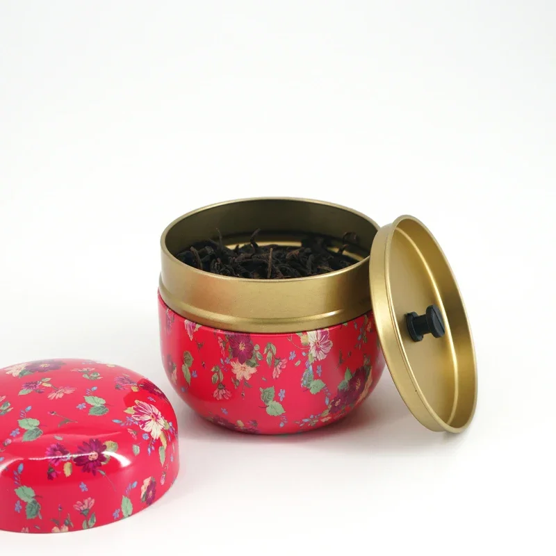 Tea Tin Box Tea Canister Tea Caddy Tinplate Household Sealed Packaging Box Portable Japanese Style Flower Round Small Tin Containers