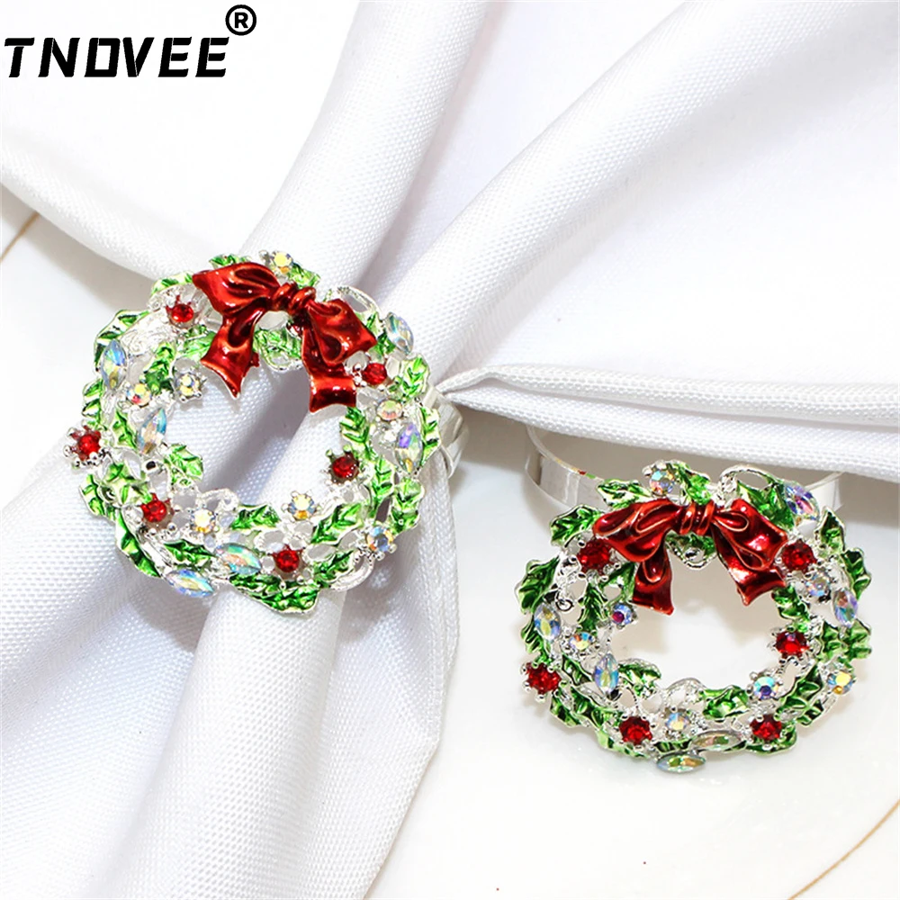 6 шт. Рождественский венок, кольца для салфеток, металлический держатель для салфеток на Рождество, праздник, вечеринку, свадьбу, украшение для обеденного стола ERC16