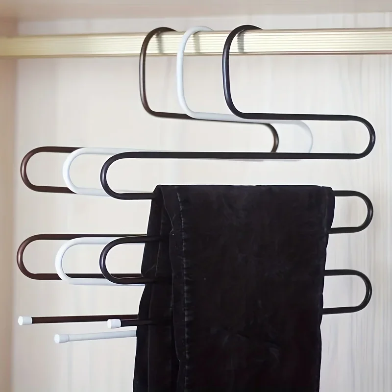 3pcs Stainless Steel S-shaped Pants Rack, Multi-layer Magic Anti Slip S-shaped Pants Clip Hanger, Wardrobe Storage Hanger