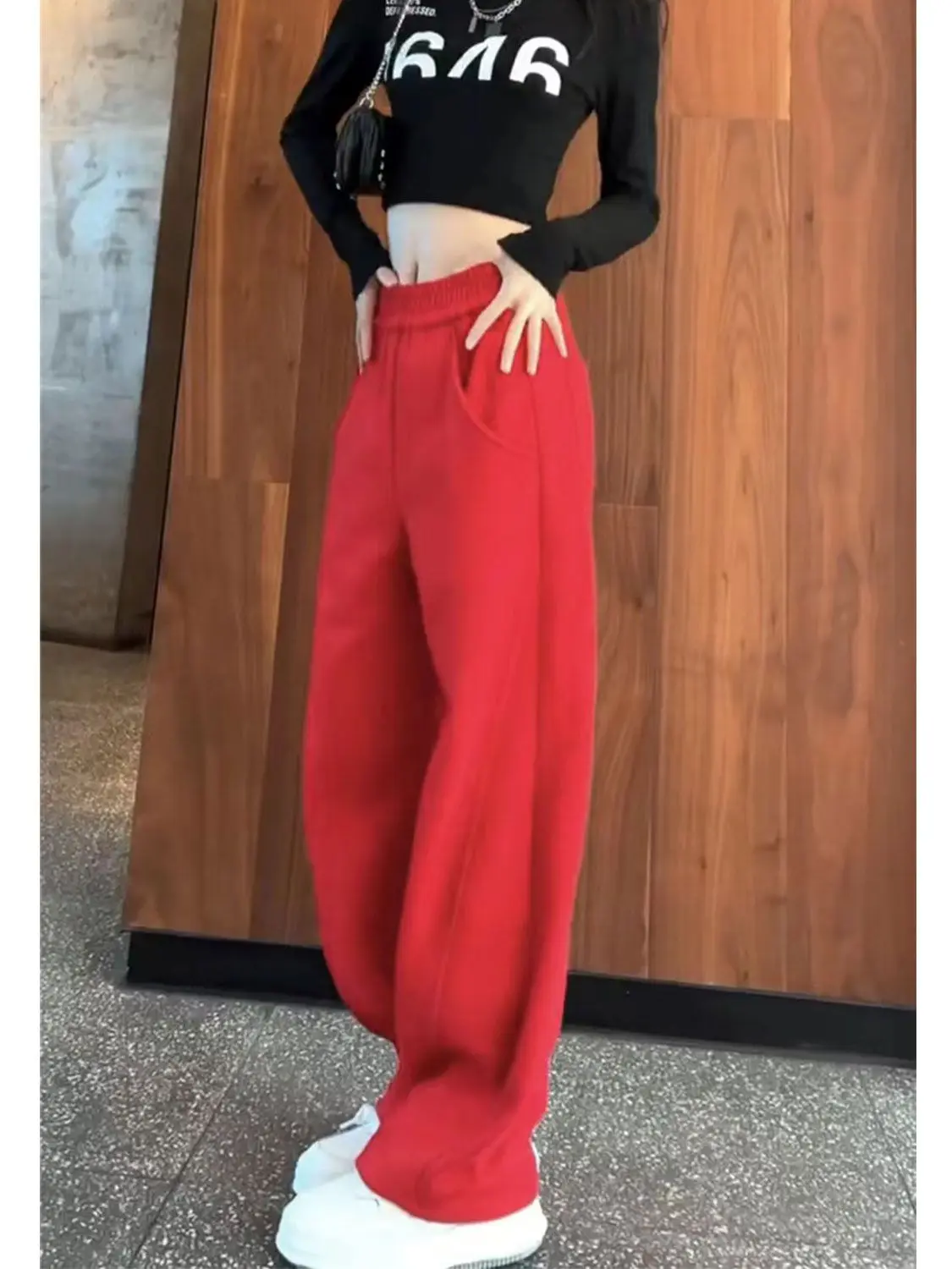 KUSAHIKI Korean Causal Long Sweatpants Fashion Elasti Chigh Waist