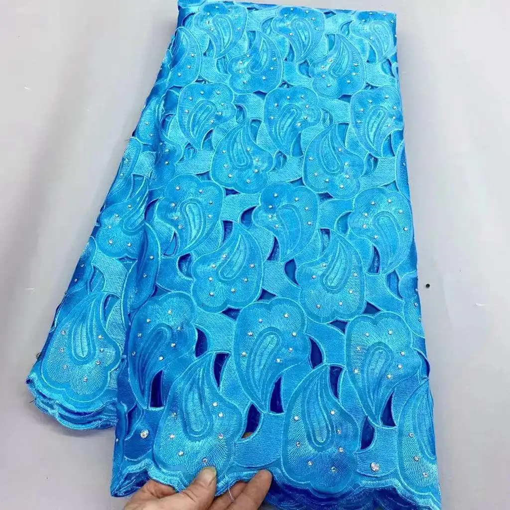 

2022 High Quality Handcut Holed Big African Wedding Lace Fabric Embroidery Swiss Voile Lace 5 Yard Guipiure Fabric Lace Material