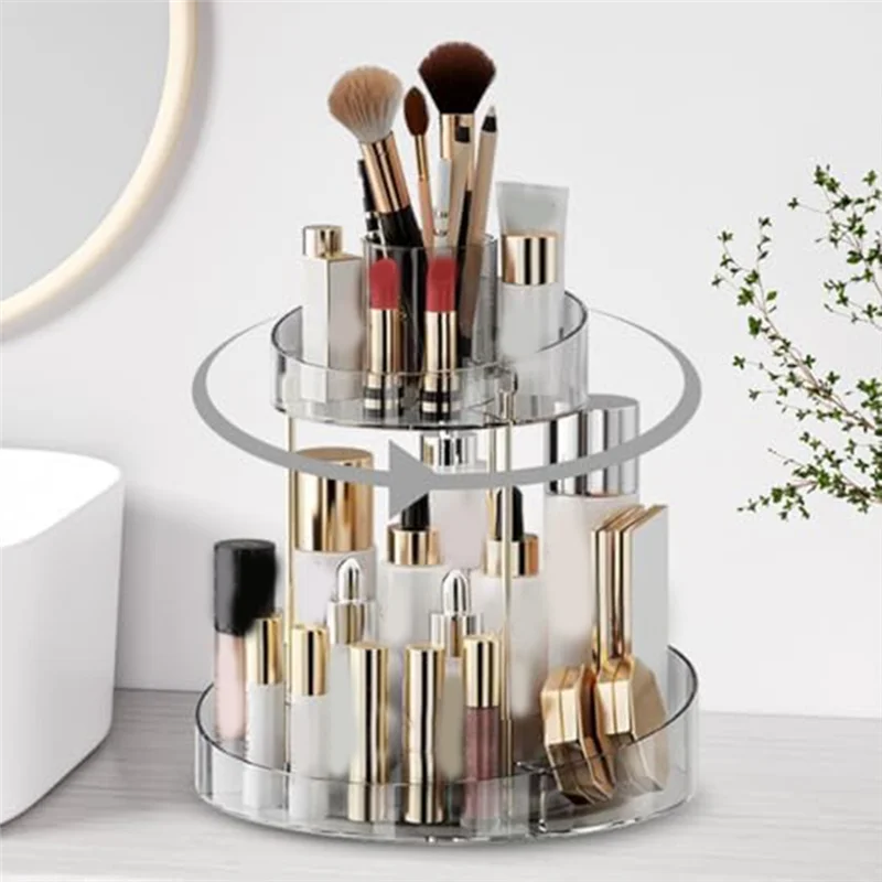 A82X-Rotating Makeup Organizer For Vanity Storage 2 Tier Bathroom Counter Cosmetic Skincare Perfume Countertop Holder 4