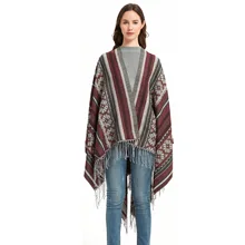 

CHENKIO Women's Oversize Printed Tassel Open Front Poncho Cape Wrap Shawl