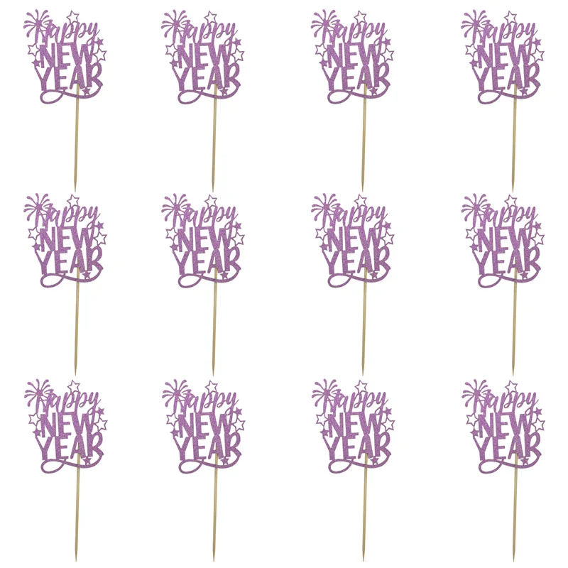 24 Decorazioni Per Cupcake Happy New Year 2025 - Oro Glitterato - Topper In Carta Per Torte E Dessert - Festa Capodanno