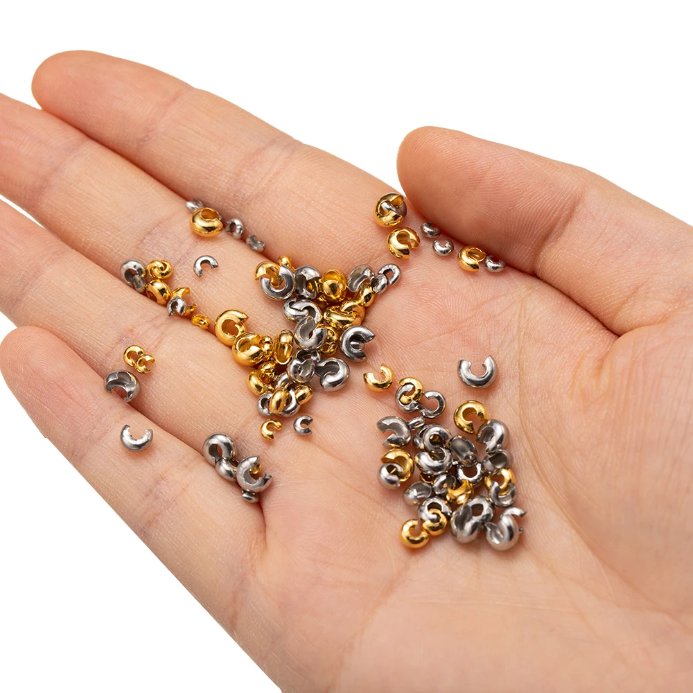 50 stücke Edelstahl offen Crimp Ende Perlen Stopper Spacer Perlen Abdeckungen für DIY Schmuck Herstellung Halsketten Armbänder Ergebnisse – Detail 3