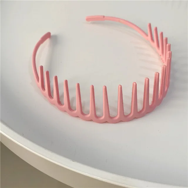 Fashion Simple Headdress Solid Color Resin Hair Comb Hairbands Headband Hair Hoop Bezel With Teeth Hair Accessories For Women Pink
