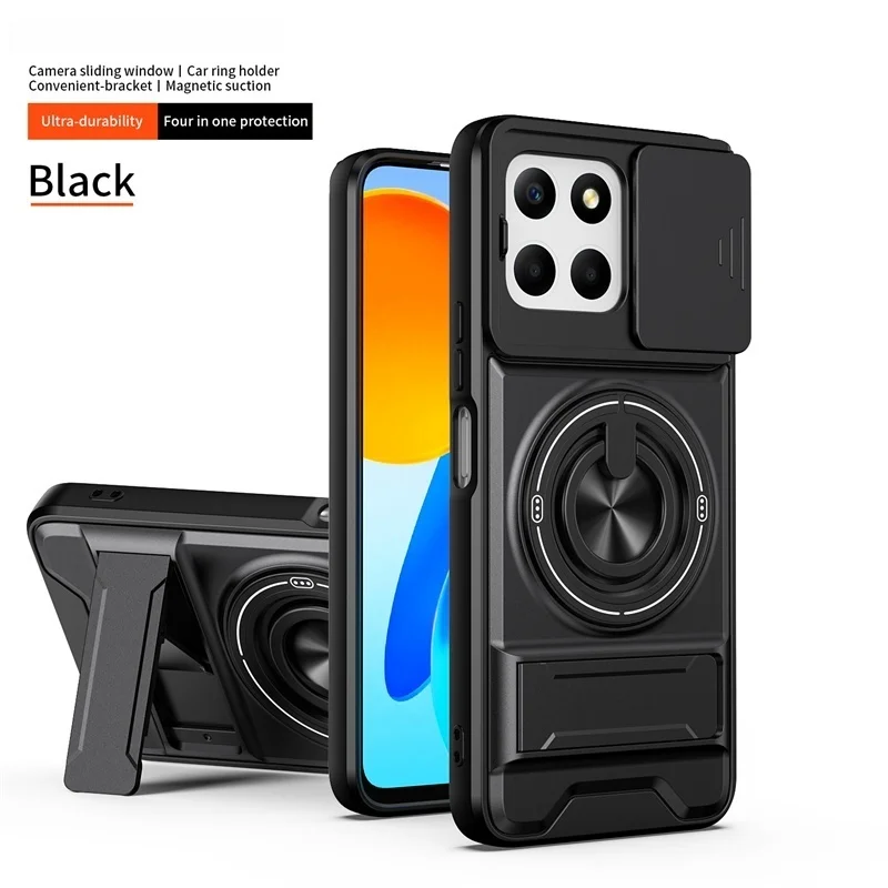 Armor Stand Holder with Slide Lens and Magnetic Ring Cover - Durable Protective Case