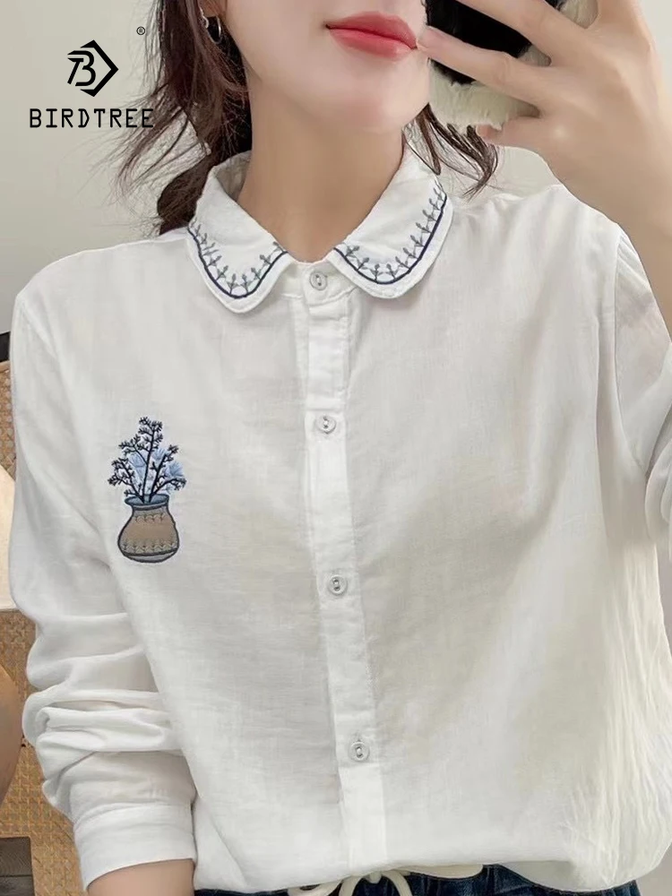 

Женская хлопковая рубашка с вышивкой, с длинным рукавом