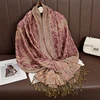 Women National Style Flower Pattern Scarf Jacquard Pashmina Cashmere Tassel Classic Shawl Coldproof Warm Neck Protection 5