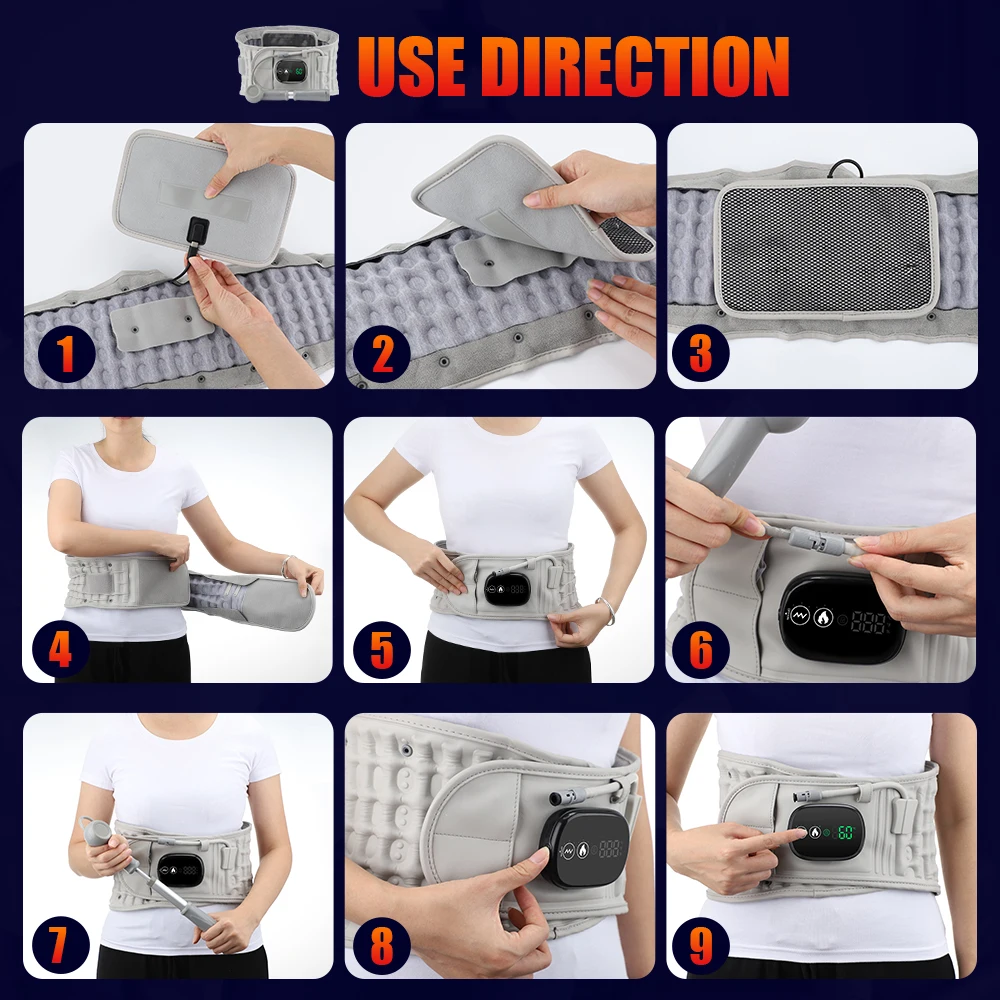 Back Heating Support Belt Airbag Heating Waist Brace Inflatable Vibration Massage Back Brace Belt Abdomen Warmer Lumbar Support