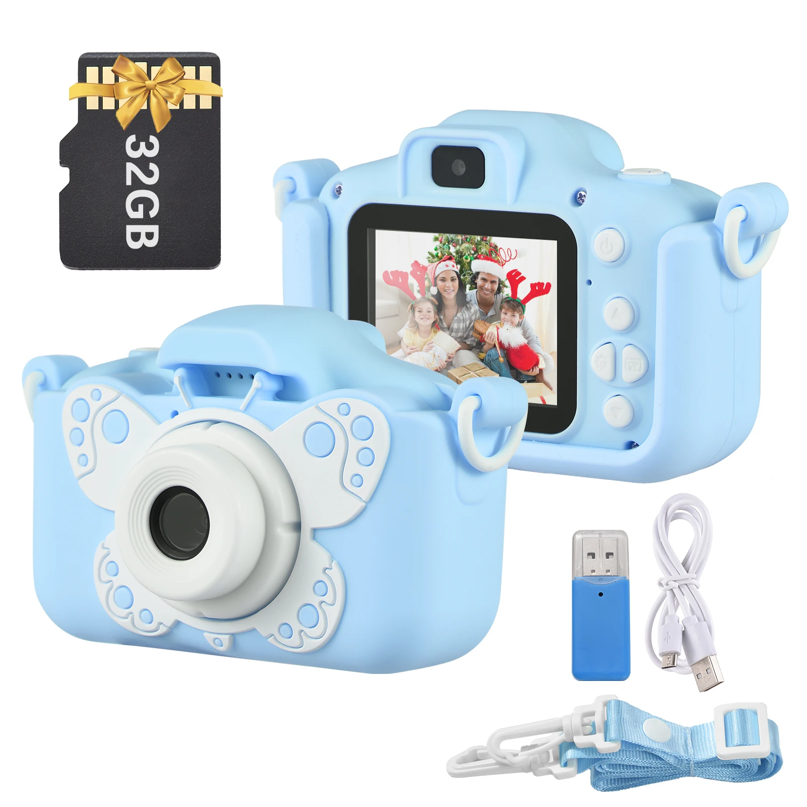 Appareil Photo Numérique - Rechargeable Avec Carte Tf 32Go Bleu