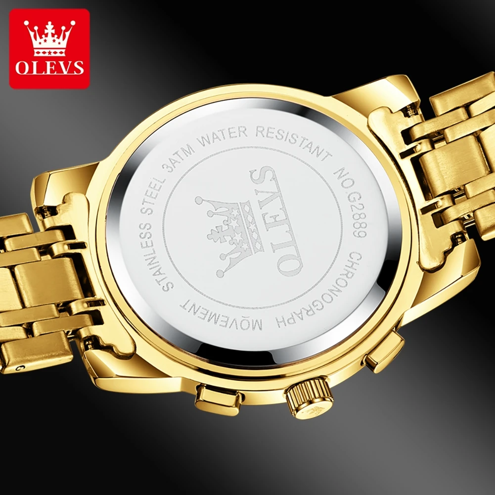 OLEVS 2889 Original Quartz Watch for Men Moon Phase Chronograph Business Man Watch Stainless Steel Waterproof Luxury Wristwatch