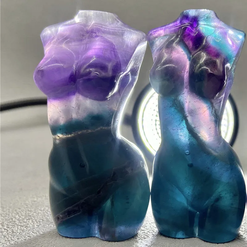 

1PC Natural Crystal Fluorite Female Model Statue Handmade Body Carved Crafts Polished Figurine Home Ornament Gift Reiki Stone
