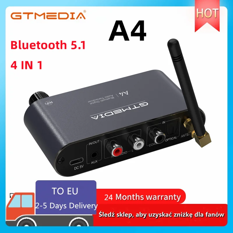 

GTMEDIA Bluetooth 5,1 аудиоприемник DAC коаксиальный стандартный 3,5 мм AUX RCA U-Disk Jack стерео беспроводной адаптер
