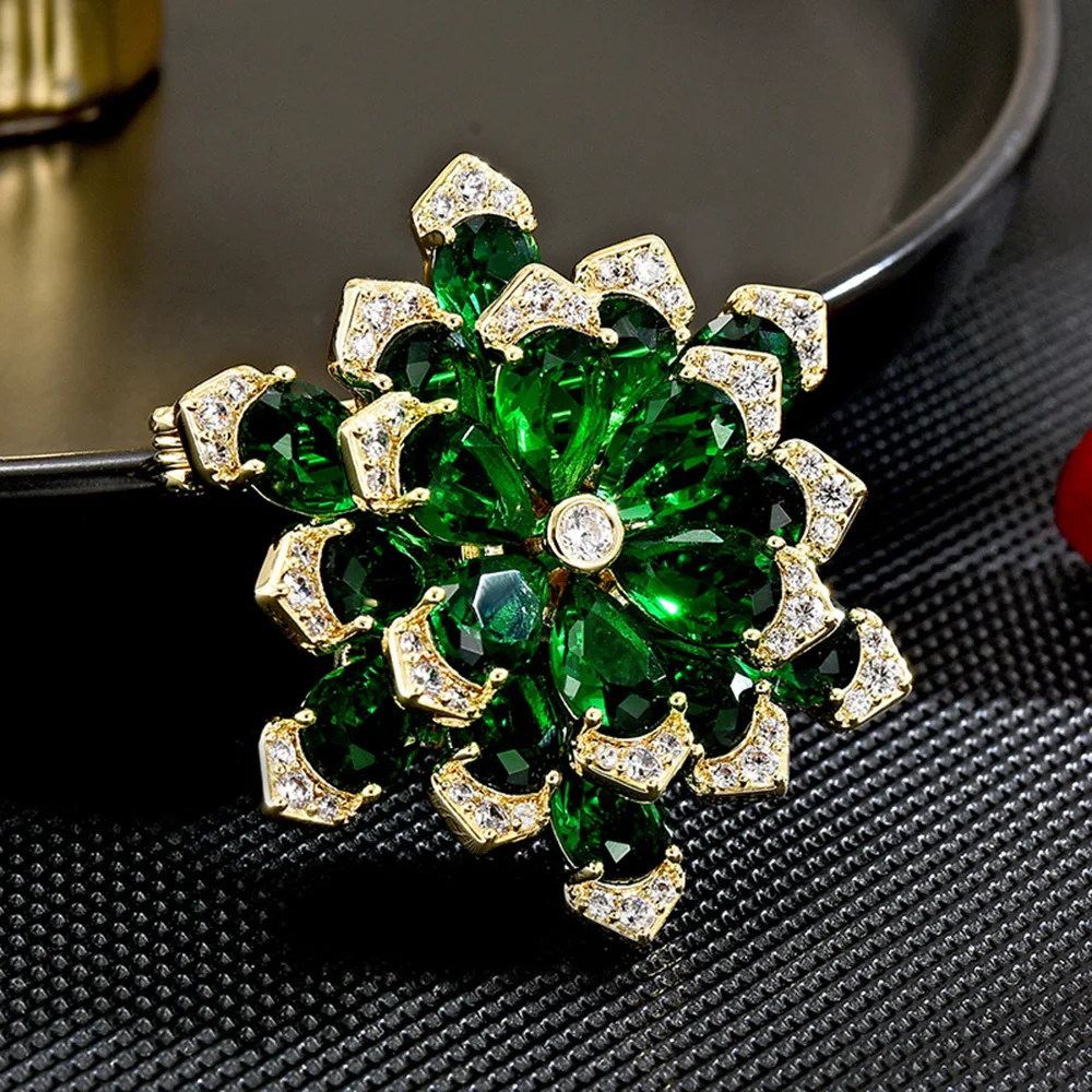 Trendy Large Rhinestone Flower Brooches for Women 3-color Coat Suit Office Party Casual Pins Accessories Gifts