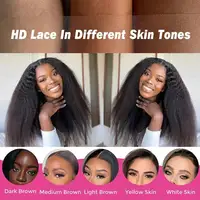 Perruque de cheveux humains lisses Kinky Yaki de 34 pouces, densité 250 %, avec dentelle frontale transparente 13x4 5x5HD pour femmes 6