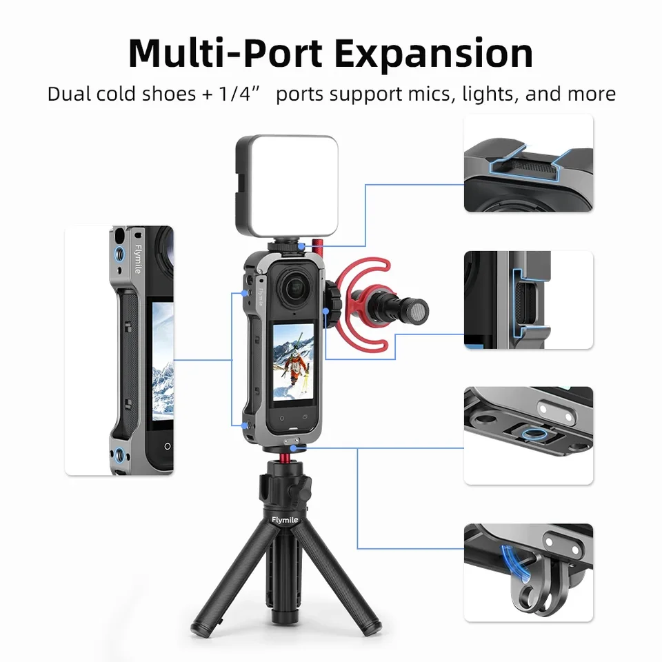 Insta 360 Mic Rabbit Cage Protective Case For Insta360 X5,Metal Frame Insta 360 X5 Cage