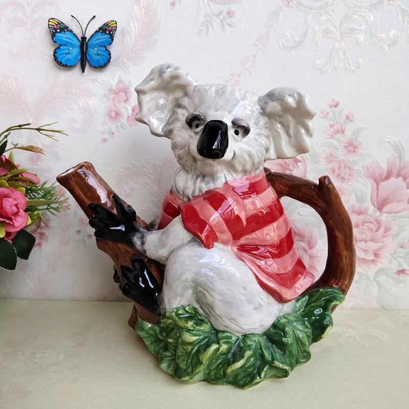 

Керамический чайник коала для скульптуры, кофейник, поделки для свадебных подарков, украшение комнаты, фарфоровый чайник с фигуркой