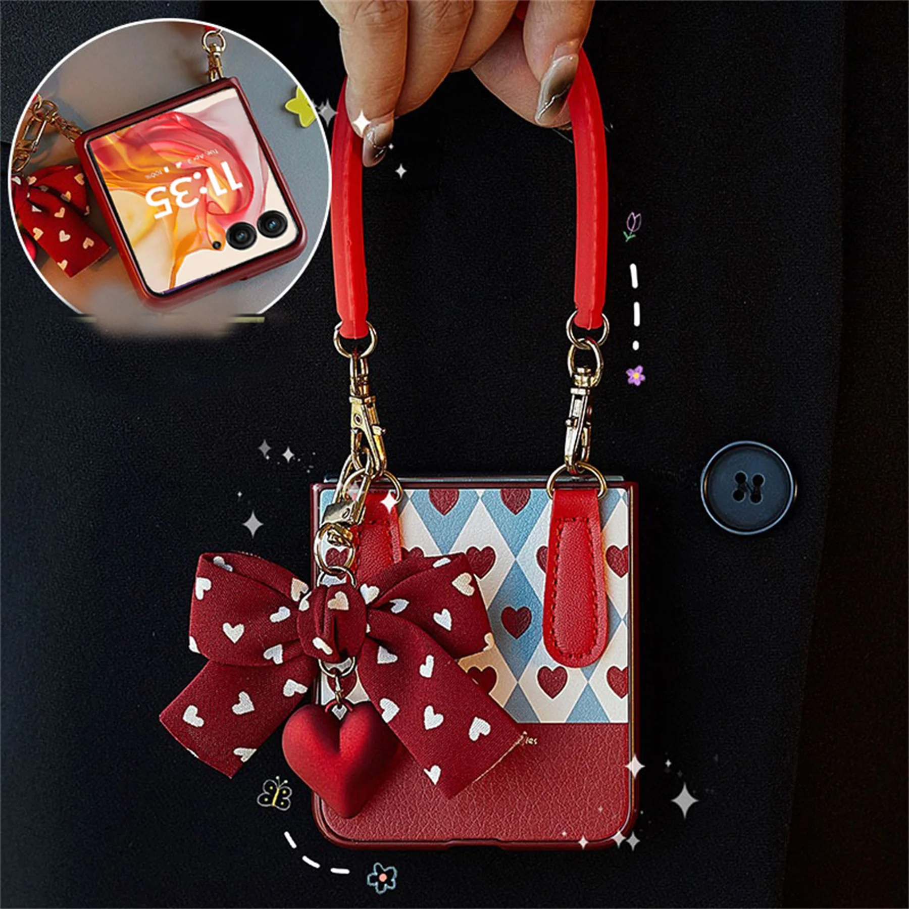 Charming Korean Red Love Heart Floral Portable Phone Case - Shockproof Cover