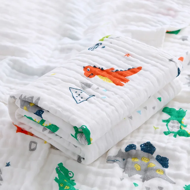 2PCS Baby Bath Towel Newborn Bathrobe Cotton Gauze 6 Layers Washcloth Blankets Child Robe Kids Facecloth Muslin bathroom towels 2Dinosaur highdensit