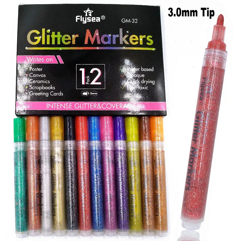 12Pcs Sparkle Color Acrylic Paint Glitter Marker Pen 3.0mm 0.7mm Tip Art  Drawing Rock Stone Wood Poster Canvas Ceramic Scrapbook - AliExpress