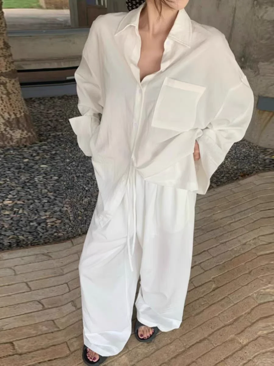 Loose Fit Cotton Linen Long Sve irt Set Men's Breathable Sun Protection Open Cardigan Linen Long Pants Two Piece Set