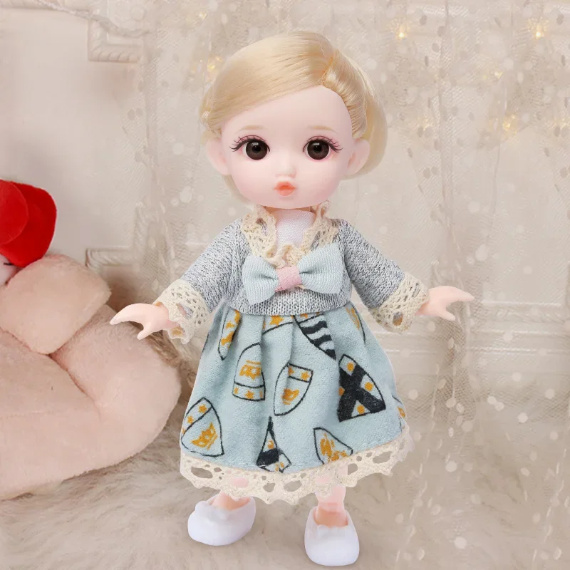 1/12 Bjd Doll For Girl Dolls Clothes Female 16cm Cute 3D Big Eye Dress Up  Fashion Baby Shoes Children's DIY Toy Girl Gift Blue - Realistic Reborn  Dolls for Sale