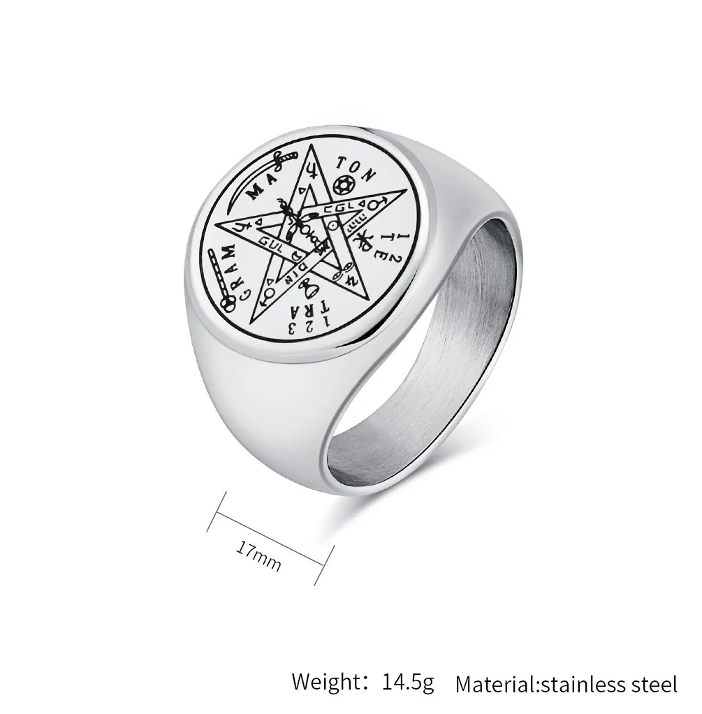 Magic Ring Jewish Tetragrammaton Hebrew Pentagram Rings Stainless Steel Pentacle Ring for Men Witchcraft Power Protection Amulet Jewely