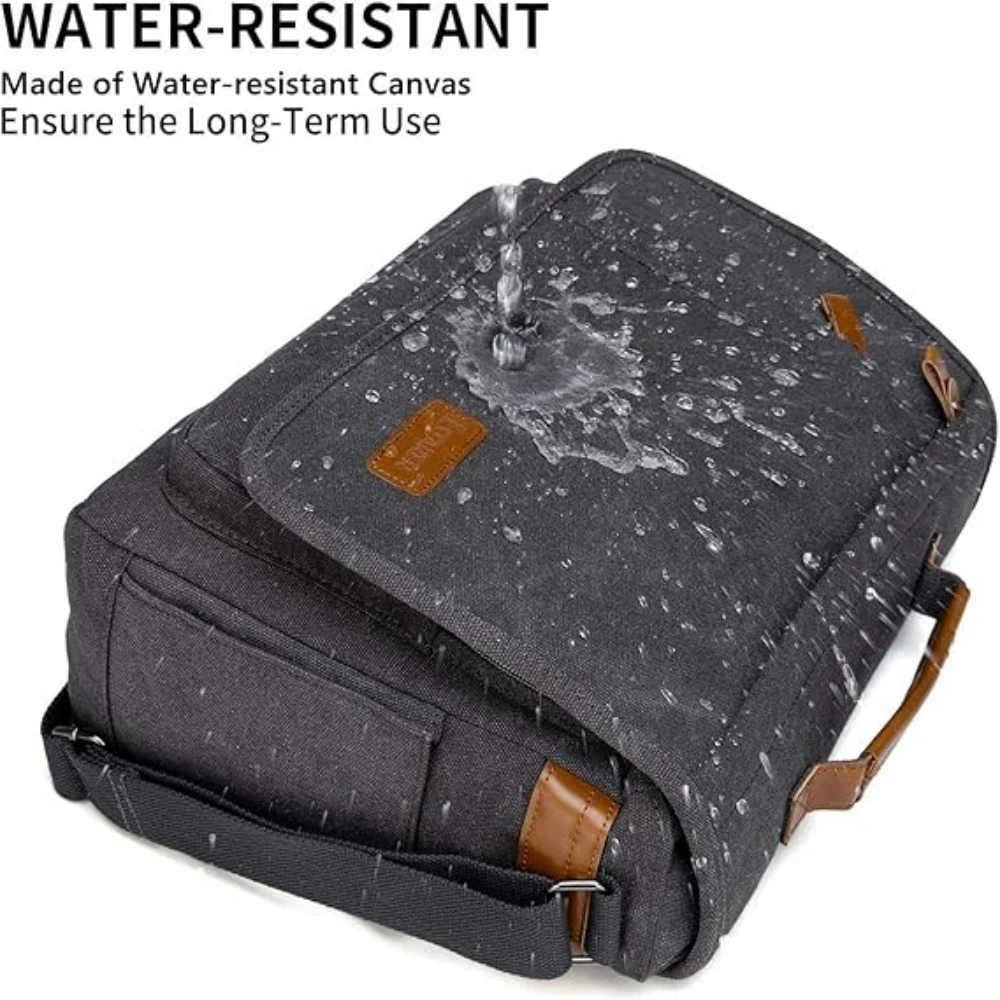 ESTARER Messenger Bag for Men 17-17.3 Inch Laptop Bag Water-resistant Canvas Computer Shoulder Bag Briefcase for Work College 4