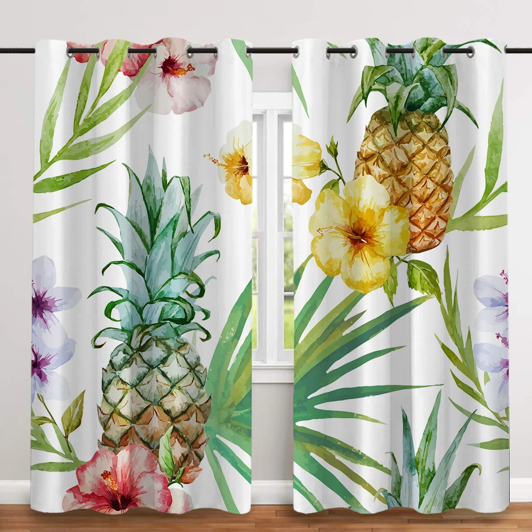 

2 Pcs/set Flower Pineapple Digital Printing Thickened Cloth Curtain Nordic Window Blackout Curtains for Bedroom and Living Room