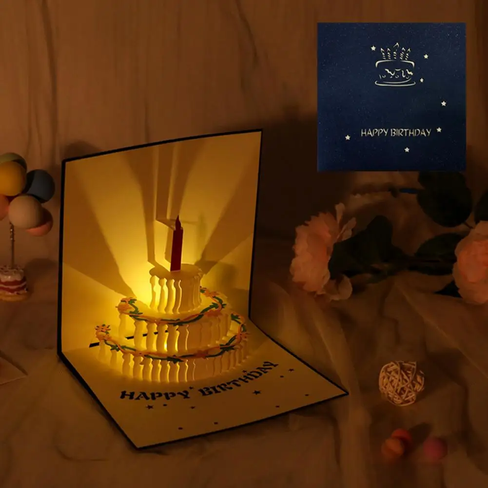 Lighting Music Happy Birthday 3D Card Birthday Cake Folding Festival Greeting Card Postcard Greeting Cards Postcards Christmas