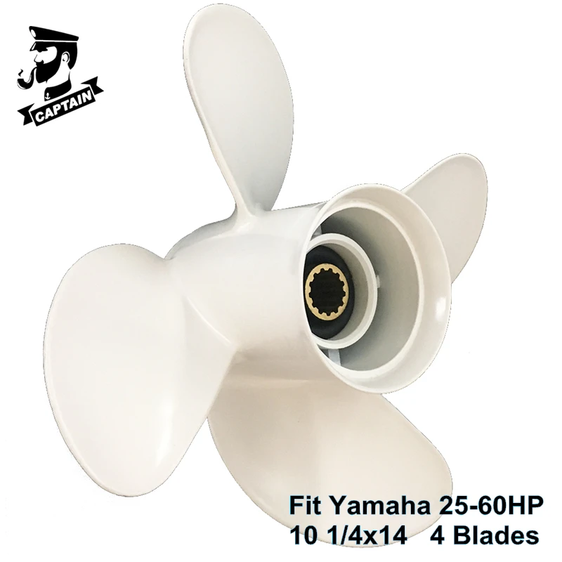 Captain Boat Propeller 10 1/4x14 Fit Yamaha Outboard Engines 25HP 30HP 40HP 48HP 50HP 55HP 60HP 13 Tooth Spline 4 Blade Aluminum