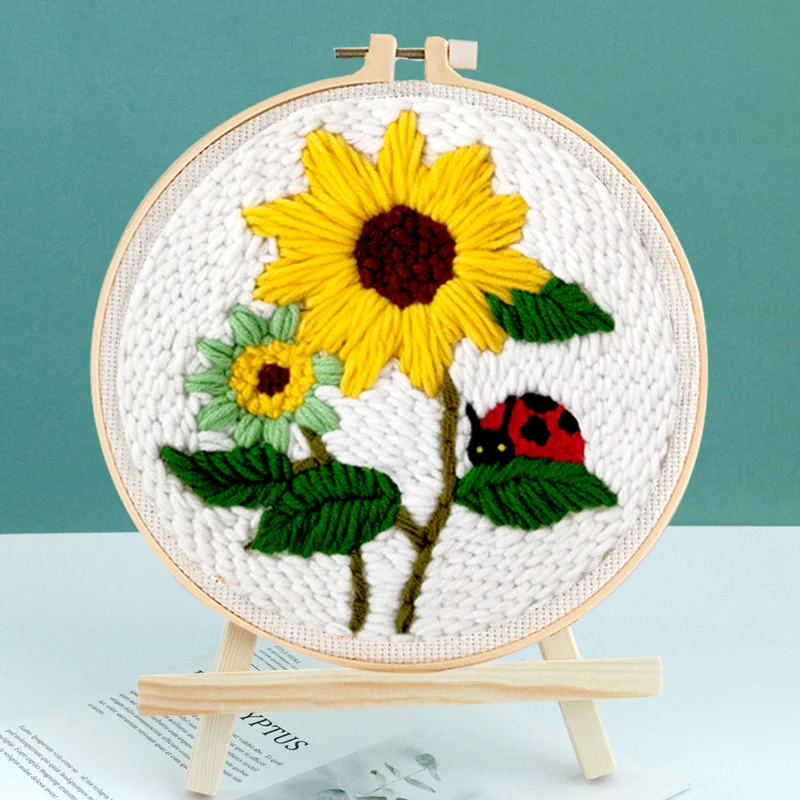 Flowers Punch Needle Embroidery Starter Kits Embroidery Hoop Yarns For Adults Beginners Diy Gift Easy Handicraft embroidery set embroidery kits embroidery hoop