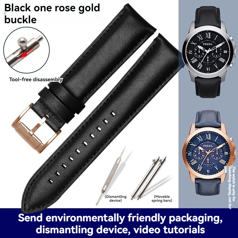 Fossil Cowhide Leather Strap Men's Black Blue Wristband with Quick Release