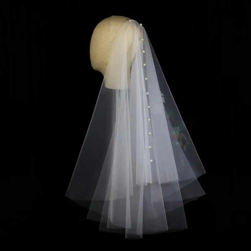 

Sweet Beaded Wedding Veil With Hair Comb Simple Short Two-layer Velos De Novia New Bridal Accessories