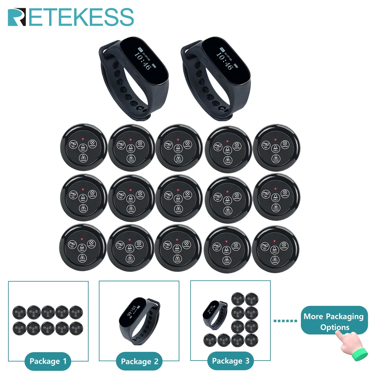 Retekess Restaurant Pager Draadloos Ober Oproepsysteem Td112 Waterdicht Horloge Td032 Oproepknoppen Voor Waterpijp Café Bar Clinic