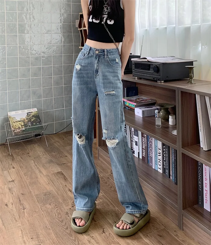 American Style Casual Loose Street Ripped Hole Women's Jeans | ChicGrl