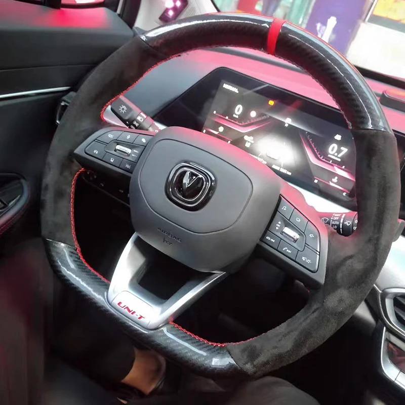 

For Changan uni-t cc cs55 plus cs55 plus EADO Leather suede carbon brazed hand sewn steering wheel cover