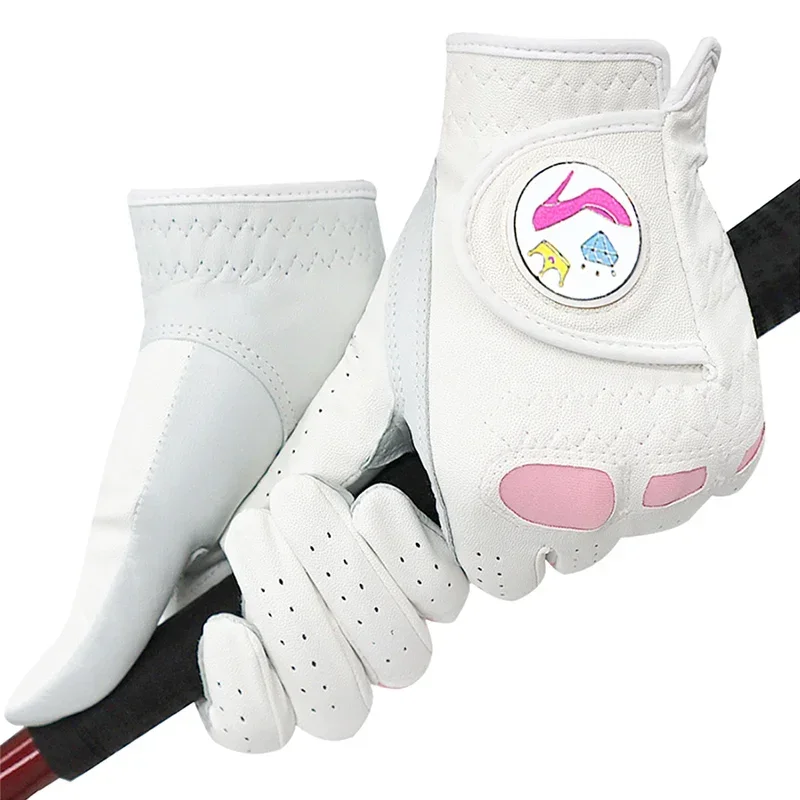 Love Golf 1 Pair Women Lambskin Leather Golf Gloves with Mark Ladies Anti-skid Elastic Sports Mittens Hook and Loop Soft Gloves 5
