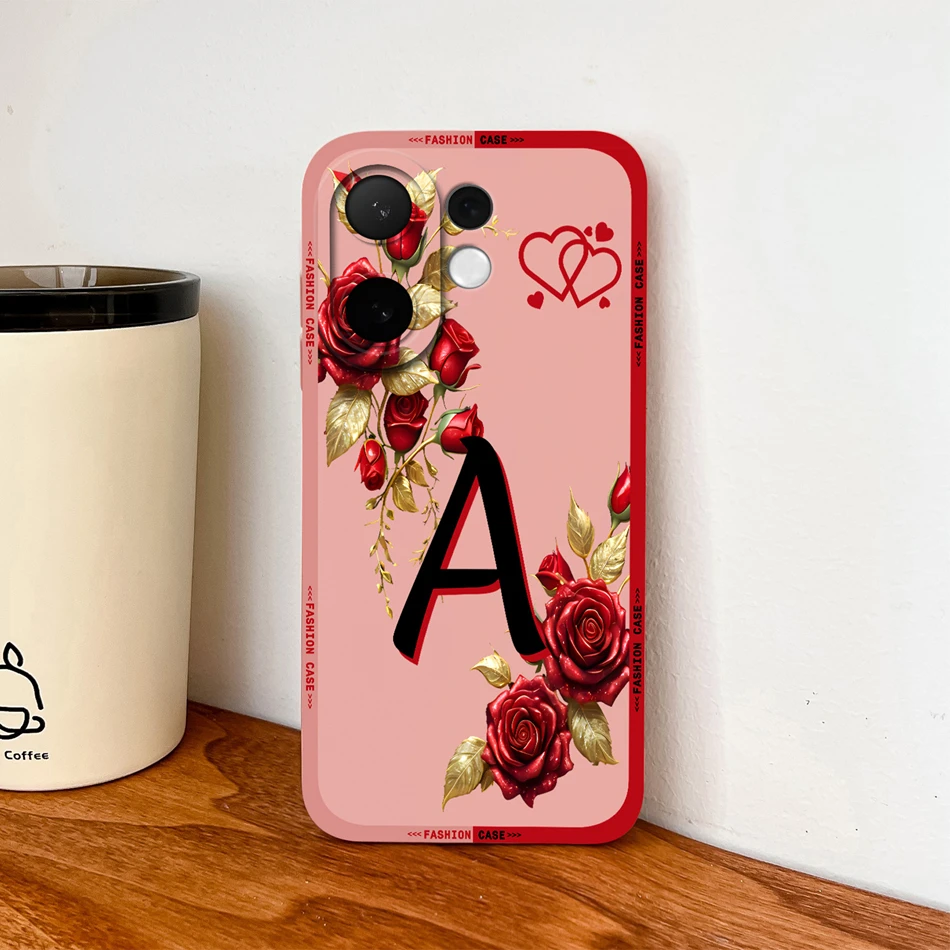 Fashionable Rose Letters Soft Liquid Silicone Phone Case with Camera Coverage and Anti-Drop Protection
