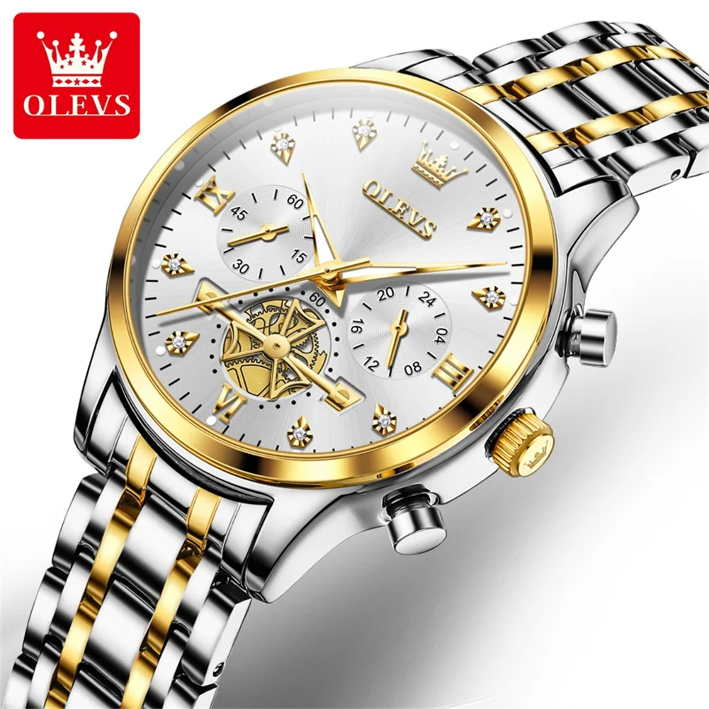 OLEVS Fashion Quartz Watch for Women Stainless Steel Waterproof Chronograph Womens Watches Top Brand Luxury Clock Reloj Hombre