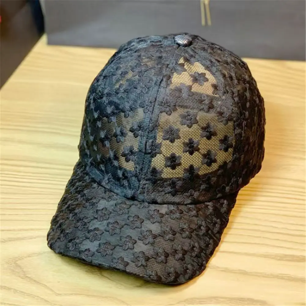 Sommerliche Entenschnabelkappe aus dünner Spitze, atmungsaktive Baseballkappe aus besticktem Blumennetz, Sonnenschutz und Sonnenschutzhut für Damen – Detail 1