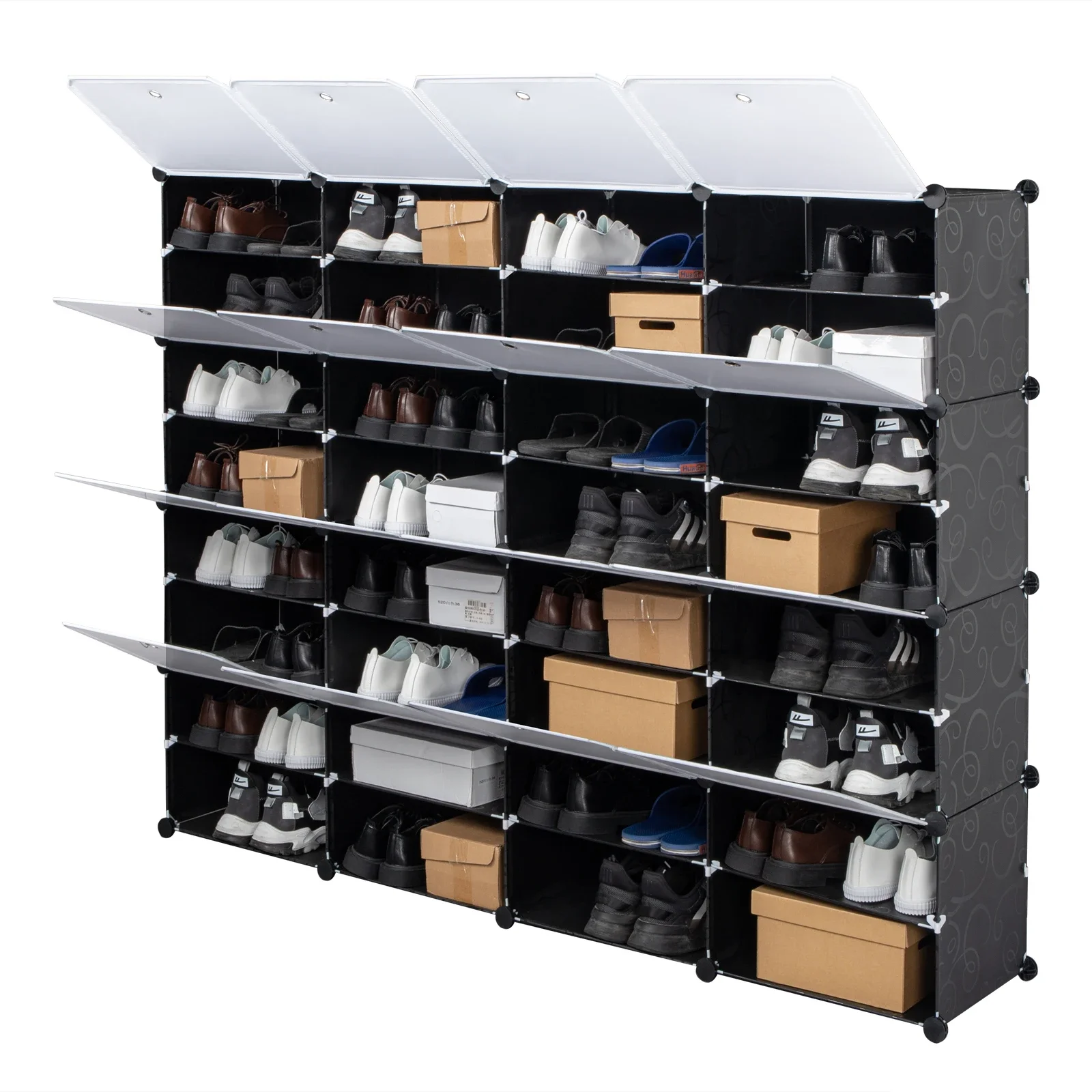8-Tier Portable 64 Pair Shoe Rack Organizer 32 Grids Tower Shelf Storage Cabinet Stand Expandable for Heels, Boots, Black