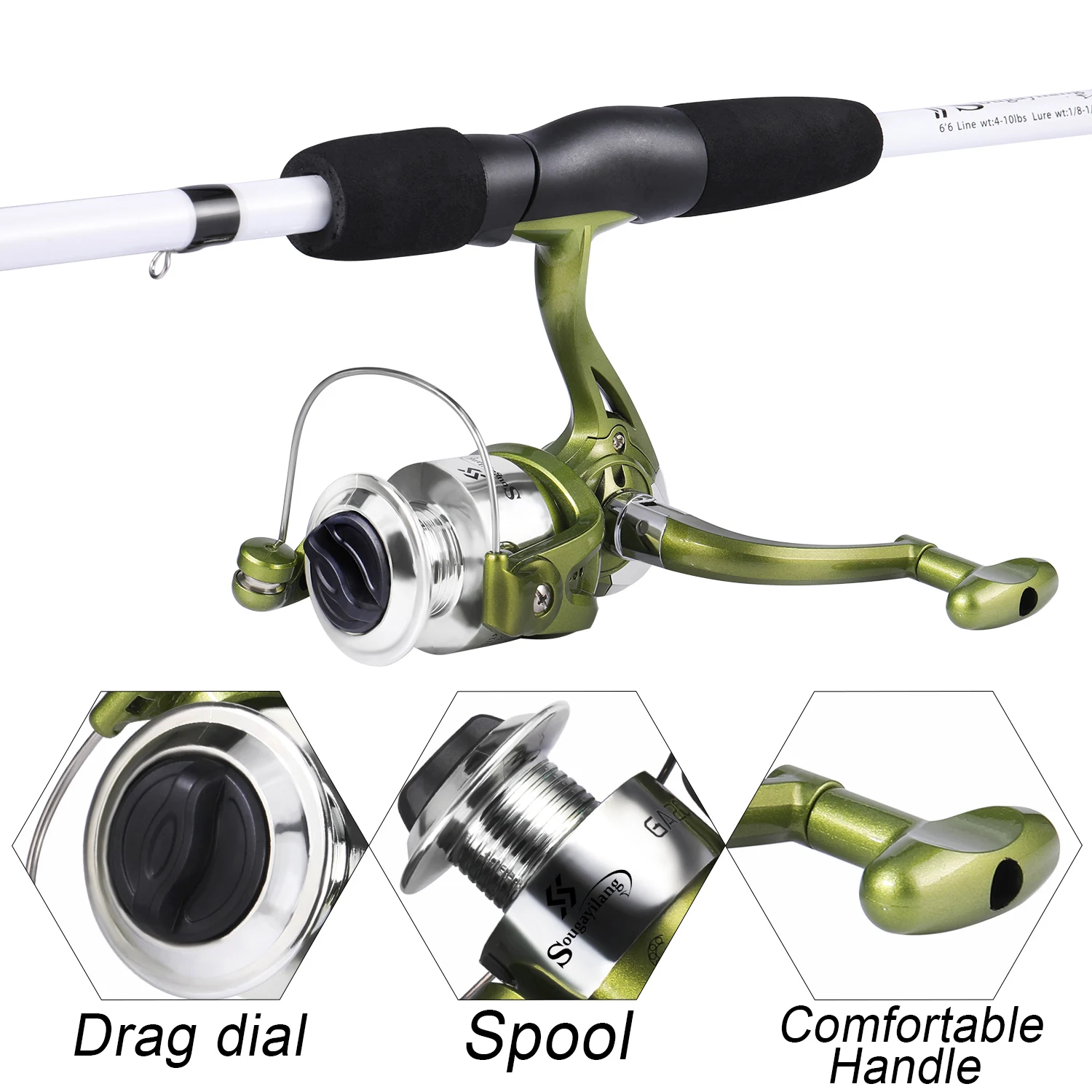 Sougayilang Spinning Reel and Rod Combo 1.98m 4 Sections Carbon