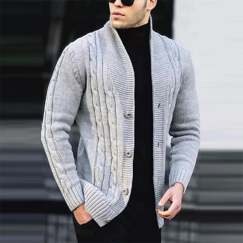 

2023 Winter Long Sleeve Stand Collar Sweaters Knitwear Warm Winter Button Solid Coats Fashion 2023 Twist Knit Tops Men Clothing
